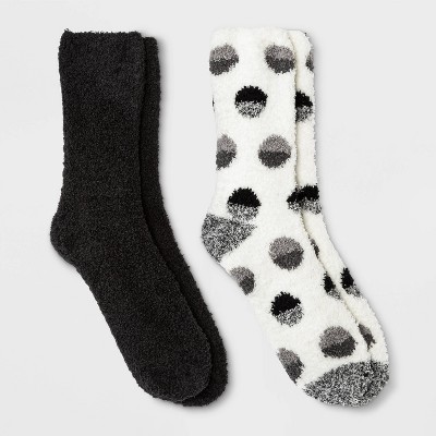 Women's Mixed Dots 2pk Cozy Crew Socks - Black 4-10