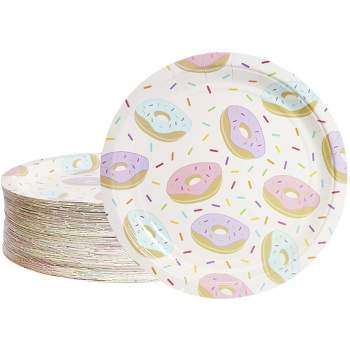 Blue Panda 80-Count Donuts Confetti Paper Disposable Plates for Birthday Party Celebration