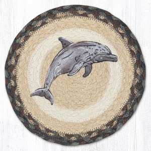 Earth Rugs Dolphin Printed Round Jute Trivet – 10" Rustic Table Protector - 1 of 3