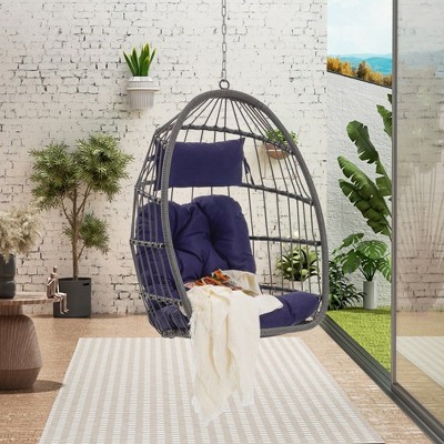 PAGED Outdoor Rattan Swing Chair with Water Resistant Cushion and UV Resistant Frame,Egg Chair for Patio,Porch,Garden