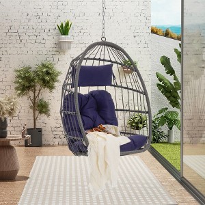 PAGED Outdoor Rattan Swing Chair with Water Resistant Cushion and UV Resistant Frame,Egg Chair for Patio,Porch,Garden - 1 of 4