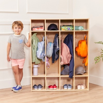 Natural Birch 4-Section Coat Locker with Hooks