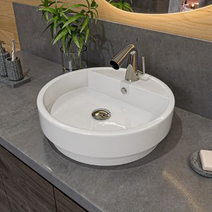 ALFI ABC702 White 19Inch Round Semi Recessed Ceramic Sink with Faucet Hole - 1 of 4