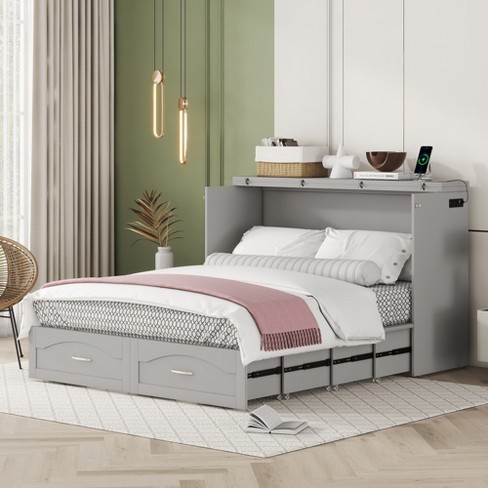 Twin Size Murphy Bed with Wardrobe and Drawers, Storage Bed, Can be Folded  into a Cabinet, Wood Bedframe for Kids and Adults, Bedroom, Dorm, No Box