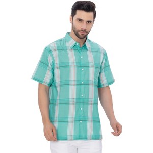 LA LEELA Men's Short Sleeve Button Down Plaid Collar Shirts - 1 of 4