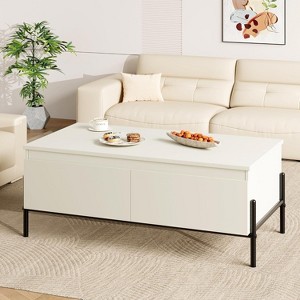 Homhougo Coffee Table White Center Table Modern Rectangle Coffee Table with Storage Center Table with Thickened Metal Leg Cocktail Table, White - 1 of 4