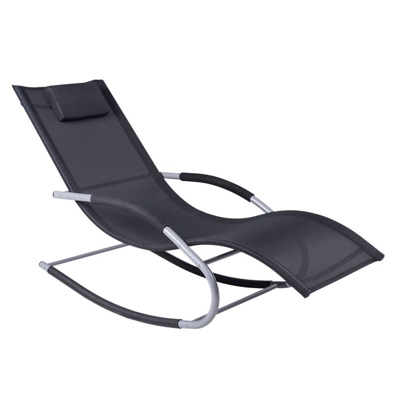 Outsunny Zero Gravity Rocking Chair Outdoor Chaise Lounge Chair Recliner Rocker with Detachable Pillow & Durable Weather-Fighting Fabric, 1 of 10
