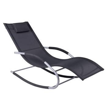 Outsunny Zero Gravity Rocking Chair Outdoor Chaise Lounge Chair Recliner Rocker with Detachable Pillow & Durable Weather-Fighting Fabric