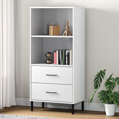 vidaXL Bookcase with 2 Drawers White 23.6 in.x13.8 in.x50.6 in. Solid Wood OSLO