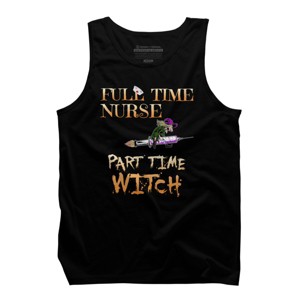 Men's Design By Humans Halloween Costume Full Time Nurse Part-Time Witch By TeeShirtMadness Tank Top - 1 of 4