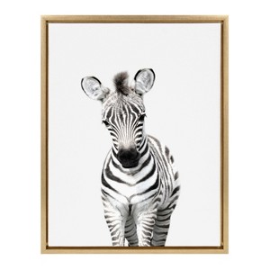 Kate and Laurel Sylvie Baby Zebra Framed Canvas by Amy Peterson, 18x24, Bright Gold - 1 of 4