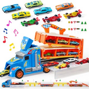 Joyfy Foldable Decks Carrier Truck Set,5FT Race Track,Track Truck Toy with Lights & Sounds, Easter Birthday Gift for Boys & Girls Ages 2 3 4 5 - 1 of 4