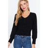 Slickblue Cozy V-Neck Ribbed Sweater, Long Puff Sleeve Detail, Black/Khaki/Vintage Blue, Sizes S-L - 2 of 4