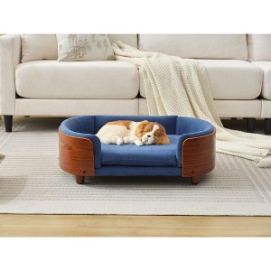 Sapphtopaz Velvet Elevated Dog Bed with Wood legs & Bent Wood Back Pet Sofa with Removable Foam Soft Cushion Dog Supplies - 1 of 4