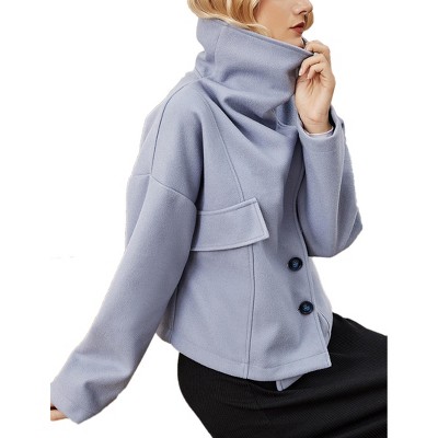 Womens Cropped Pea Coat Button Down Short Jackets with Pockets Casual Outerwear Trench Coat Fall Winter