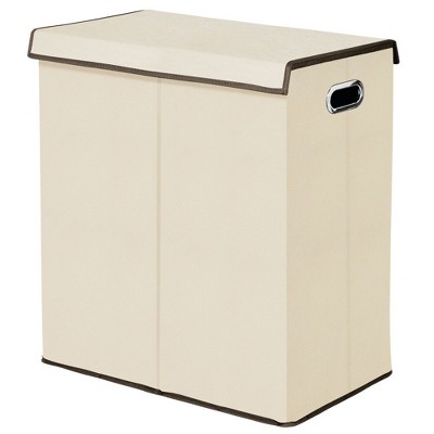 Mdesign Divided Laundry Hamper Basket With Lid, Chrome Handles - Cream ...