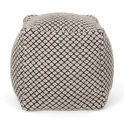 Christopher Knight Home Waite Boho Handmade Fabric Cube Pouf, Black/Natural