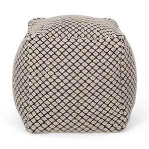 Christopher Knight Home Waite Boho Handmade Fabric Cube Pouf, Black/Natural - 1 of 4
