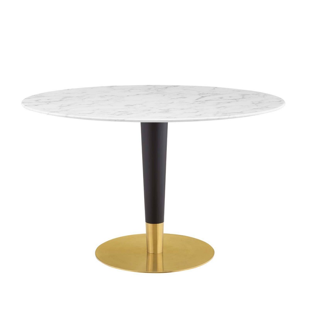 Photos - Dining Table Modway 47" Zinque Round Artificial Marble  Gold/White  