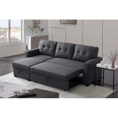 TIRAMISUBEST Linen Upholstered Sectional Sofa with Storage Chaise – Modern Gray Tufted Design for Compact to Medium Spaces-6 Color