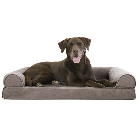 Furhaven Faux Fur & Velvet Orthopedic Sofa Dog Bed - Large, Smoke Gray ...