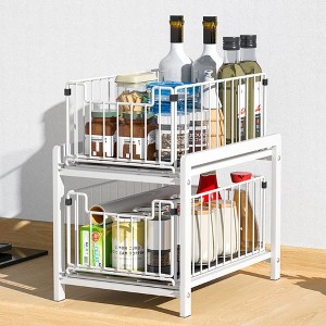 Under Sink Organizer, Under Sink Storage - 2 Tier Sliding Metal Basket Drawer, Pull Out Rack for Kitchen/Bathroom/Pantry/Closet (Foldable, Non-Slip) - 1 of 4