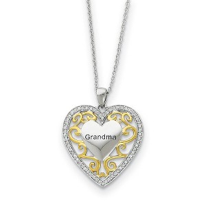 Black Bow Jewelry Rhodium & Gold Tone Plated Silver & CZ Grandma Heart Necklace, 18 Inch - 1 of 4