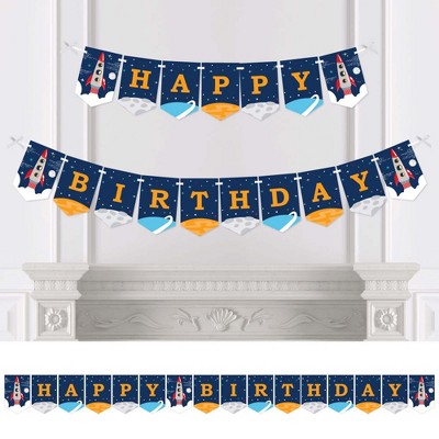 Big Dot of Happiness Blast Off to Outer Space - Rocket Ship Birthday Party Bunting Banner - Birthday Party Decorations - Happy Birthday