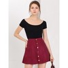 INSPIRE CHIC Women's Faux Suede Button Front A-Line High Waisted Mini Short Skirt - 4 of 4