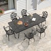 (7-PC)Premium Black Cast Aluminum Patio Set - Weather-Resistant Outdoor Table & Chairs with Beige Cushions - 2 of 4