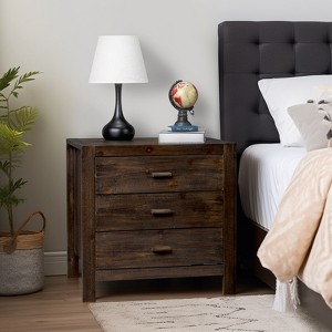 KTMBDW Farmhouse Wood Night Stand with 3 Storage Drawers, Small Wooden Dresser Chest of Drawers Bedside Cabinet for Bedroom Small Spaces, Brown - 1 of 4