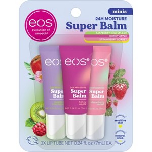 eos 24H Moisture Super Balm Minis - Honey Apple, Raspberry Kiwi Splash, & Strawberry Sorbet - 0.72 fl oz/3pk - 1 of 4