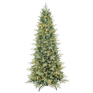 6/7/7.5 Ft Pre-Lit Pencil Christmas Tree, Artificial Slim Xmas Tree with 720 Tips & Metal Base, Realistic Lighted Spruce Holiday Decor - 1 of 4