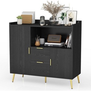 Modern White Storage Cabinet - 2 Drawer & 2 Door Sideboard for Kitchen & Living Room - 1 of 4