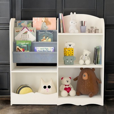 Alilang 33.70 Inch Multifunctional Kids Book and Toy Storage Organizer with Shelves and Fabric Bins - White