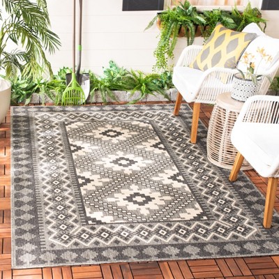 Ivory/Charcoal 3' Square Synthetic Reversible Indoor/Outdoor Rug