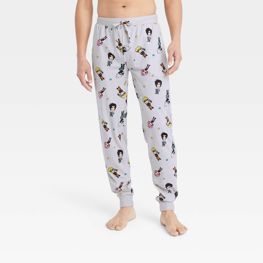 Men's Naruto Print Jogger Pajama Pants - Gray size L 6 pcs 