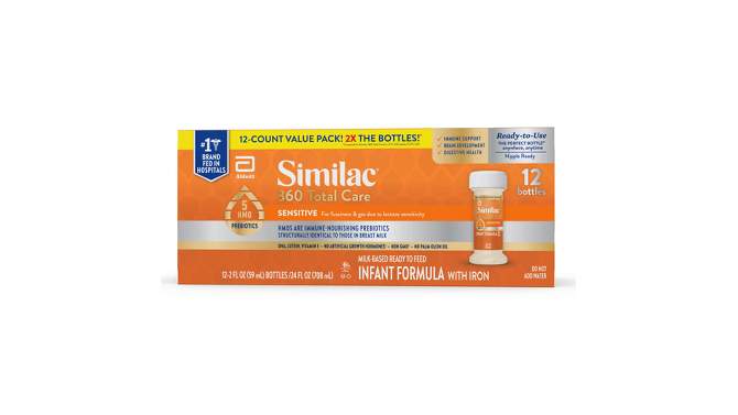 Similac 360 Total Care Sensitive Non-GMO Ready to Feed Powder Infant Formula - 2 fl oz Each/12ct, 2 of 17, play video