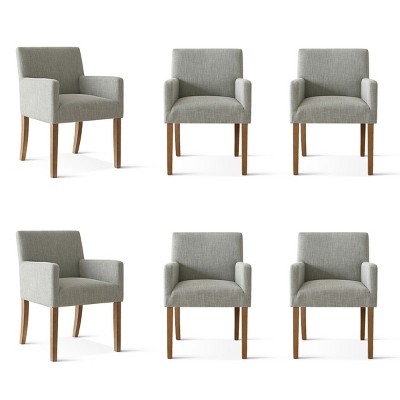 Set of 6 Upholstered Dining Chairs with Arms, Modern Linen Armchairs with Wooden Legs, Accent Chairs for Dining Room, Living Room - Panipeachy
