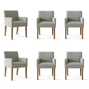 Set of 6 Upholstered Dining Chairs with Arms, Modern Linen Armchairs with Wooden Legs, Accent Chairs for Dining Room, Living Room - Panipeachy - 1 of 4