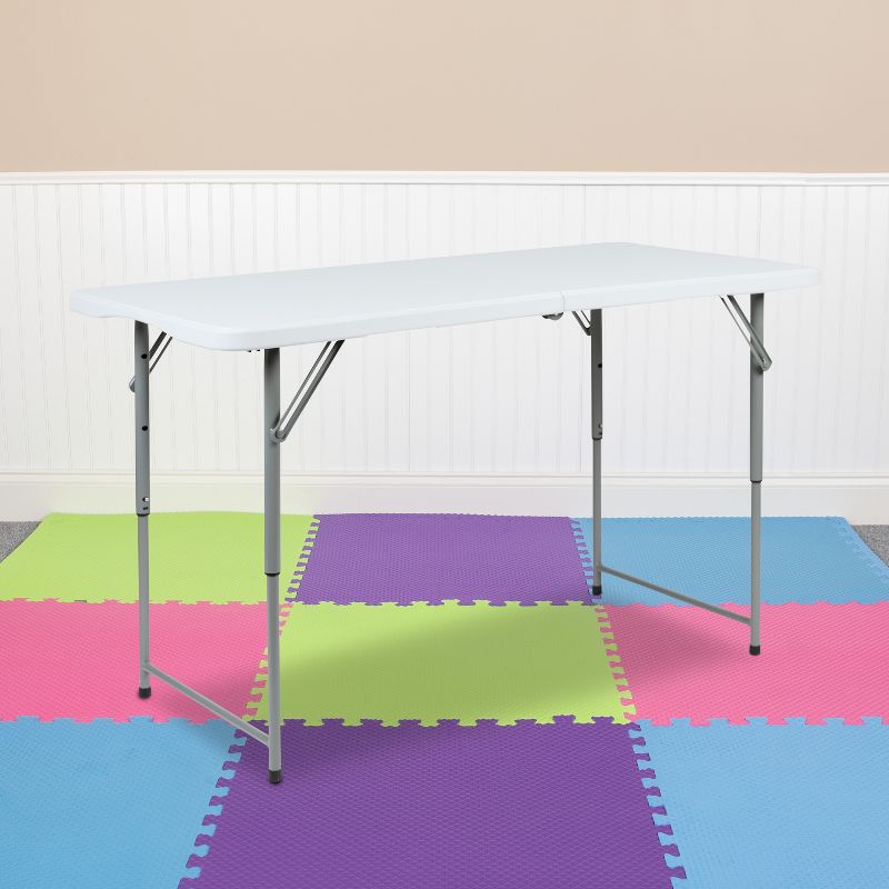 Flash Furniture 4-Foot Height Adjustable Bi-Fold Granite White Plastic Folding Table, 3 of 12
