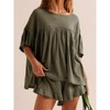 Imily Bela Womens 2 Pcs Pajama Sets Vacation Outfits Ruffle Sleeve Babydoll Tops and Shorts Lounge Matching Set - 2 of 3
