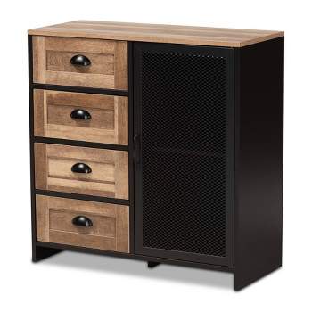 Connell Two-Tone Wood and Metal Sideboard Buffet Natural Brown/Black - Baxton Studio