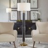 Uttermost Summit Floor Lamp – 62.75"H Rustic Gray-Black Carved Base with Antique Brass & Linen Shade - 2 of 4