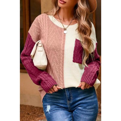 Women's Colorblock Patched Pocket Drop Shoulder Sweater - Little Daisy Closet