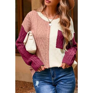 Women's Colorblock Patched Pocket Drop Shoulder Sweater - Little Daisy Closet - 1 of 2