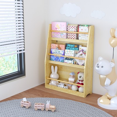INFURNIC Decorative Bookshelf 3 Tier Kids Book Shelf, Book Rack, Kids Bookcase, Freestanding Shelves Bookshelf, Brown, 22.83"*7.09"*31.88"