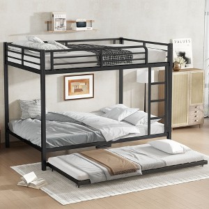 Sapphtopaz Metal Bunkbeds with Ladder, Guardrail, Trundle, Space-Saving Bunk Bed Platform for Teens & Adults - 1 of 4