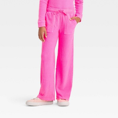 Girls' Wide Leg Pull-on Terry Pants - Cat & Jack™ Neon Pink M : Target