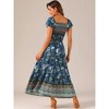 INSPIRE CHIC Women's Boho Floral Square Neck Midi Smocked Maxi Dress - 3 of 4